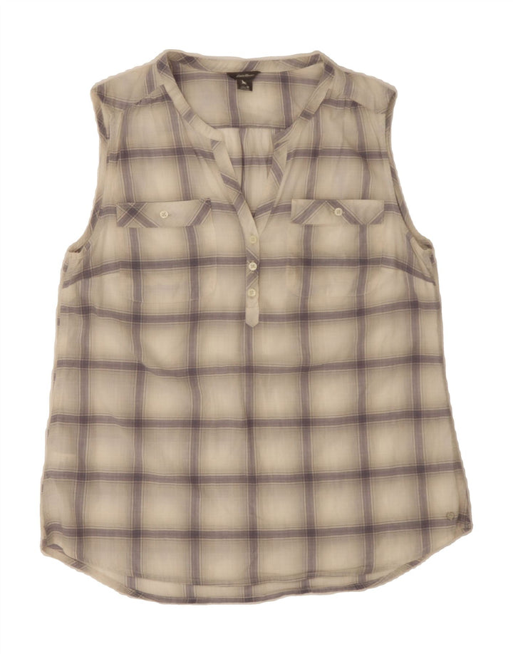 EDDIE BAUER Womens Sleeveless Pullover Shirt UK 14 Medium Grey Check Vintage Eddie Bauer and Second-Hand Eddie Bauer from Messina Hembry 