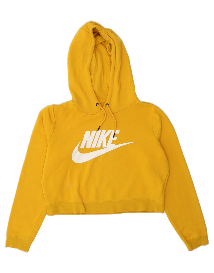 NIKE Womens Oversized Crop Graphic Hoodie Jumper UK 14 Medium Yellow Vintage Nike and Second-Hand Nike from Messina Hembry 
