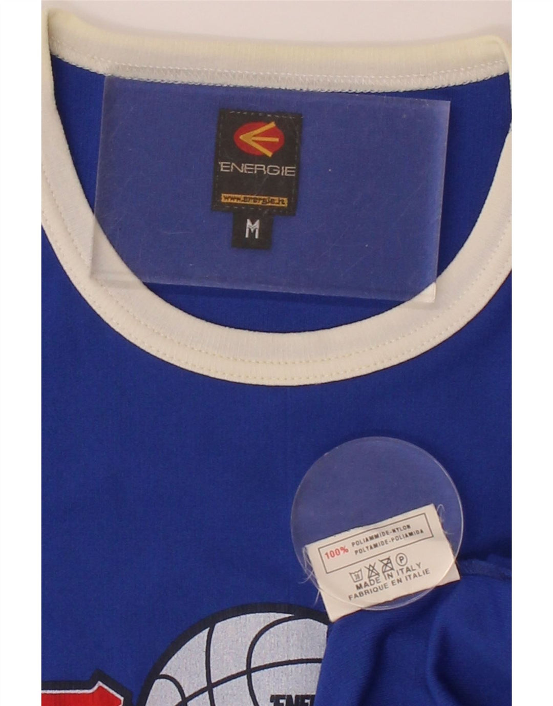 ENERGIE Womens Graphic T-Shirt Top UK 12 Medium Blue Polyamide Vintage Energie and Second-Hand Energie from Messina Hembry 