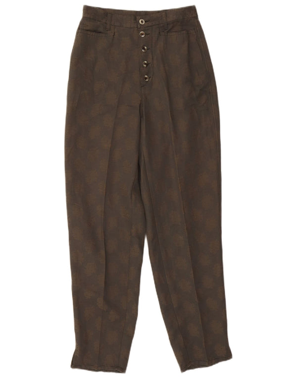 Damskie spodnie typu casual z wysokim stanem Benetton IT 40 Small W26 L27 Brązowe kwiaty