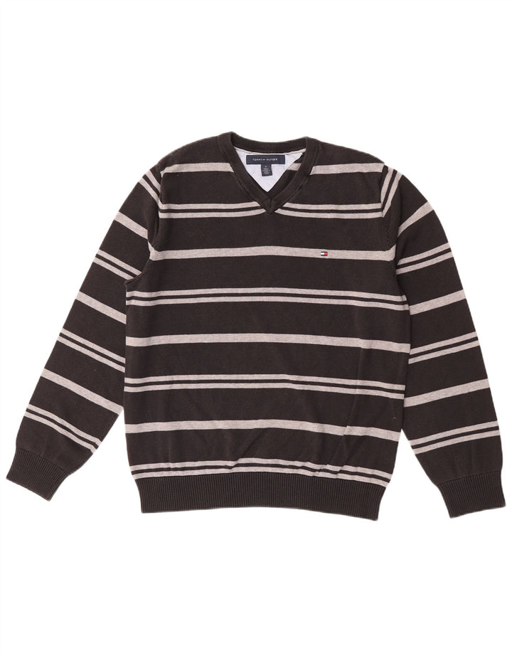 Męski sweter Tommy Hilfiger z dekoltem w kształcie litery V, bawełniany w średnie czarne paski
