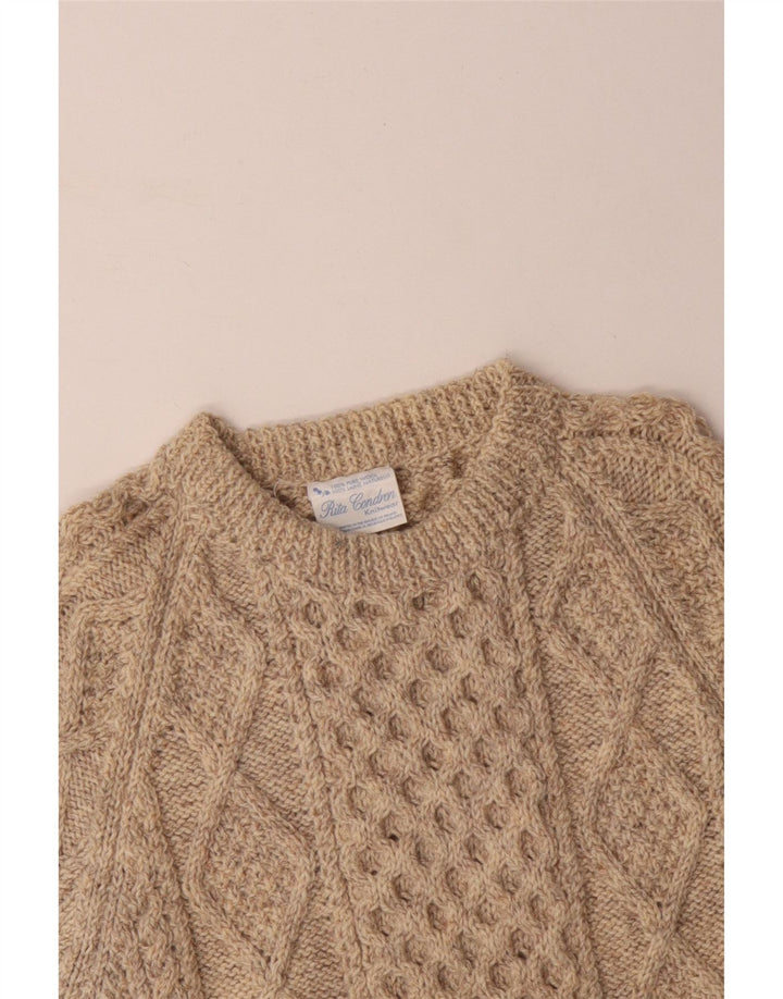 RITA CONDRON Męski sweter z okrągłym dekoltem, średnio beżowy, wełniany