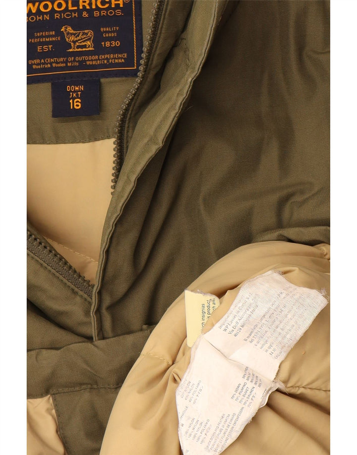 Woolrich Chłopięca ocieplana kurtka z kapturem, 15-16 lat, zielona bawełna