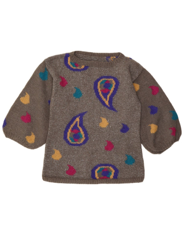 Sweter damski w stylu vintage z dekoltem w łódkę UK 12, średni szary Paisley