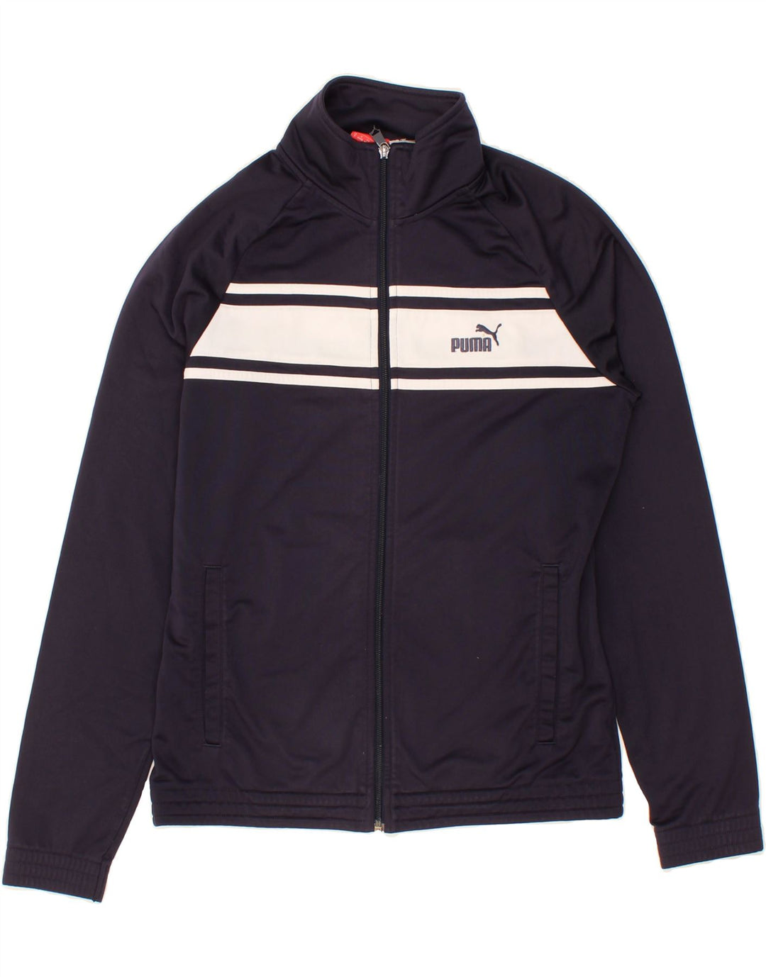PUMA Mens Graphic Tracksuit Top Jacket Small Navy Blue Colourblock Vintage Puma and Second-Hand Puma from Messina Hembry 
