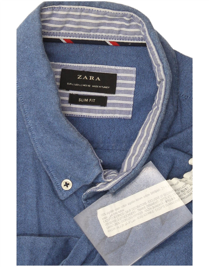 Koszula męska Zara Slim Fit, duża, niebieska, bawełniana