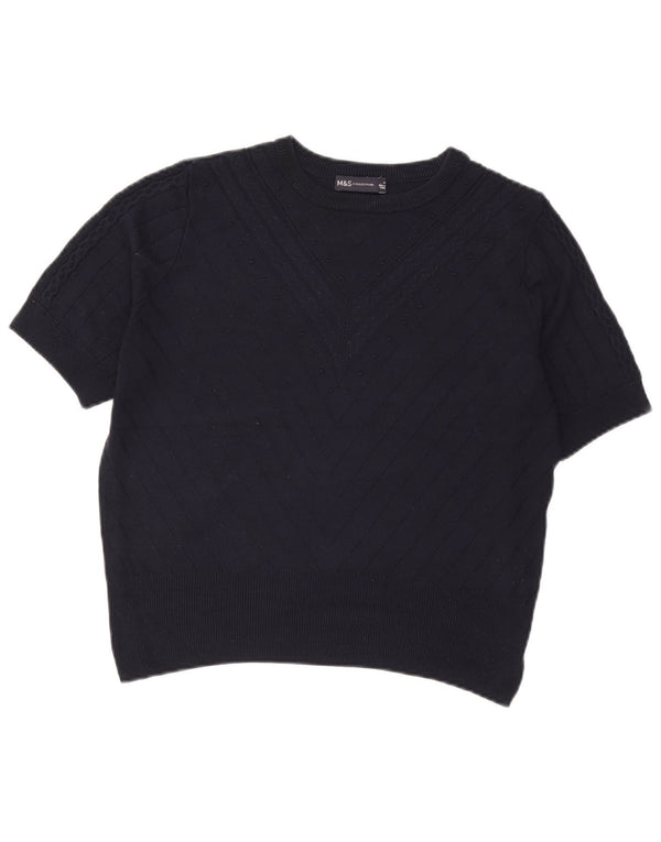 Marks & Spencer Damski sweter z okrągłym dekoltem, UK 14, średni granatowy