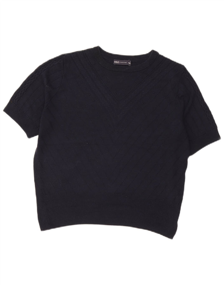 Marks & Spencer Damski sweter z okrągłym dekoltem, UK 14, średni granatowy