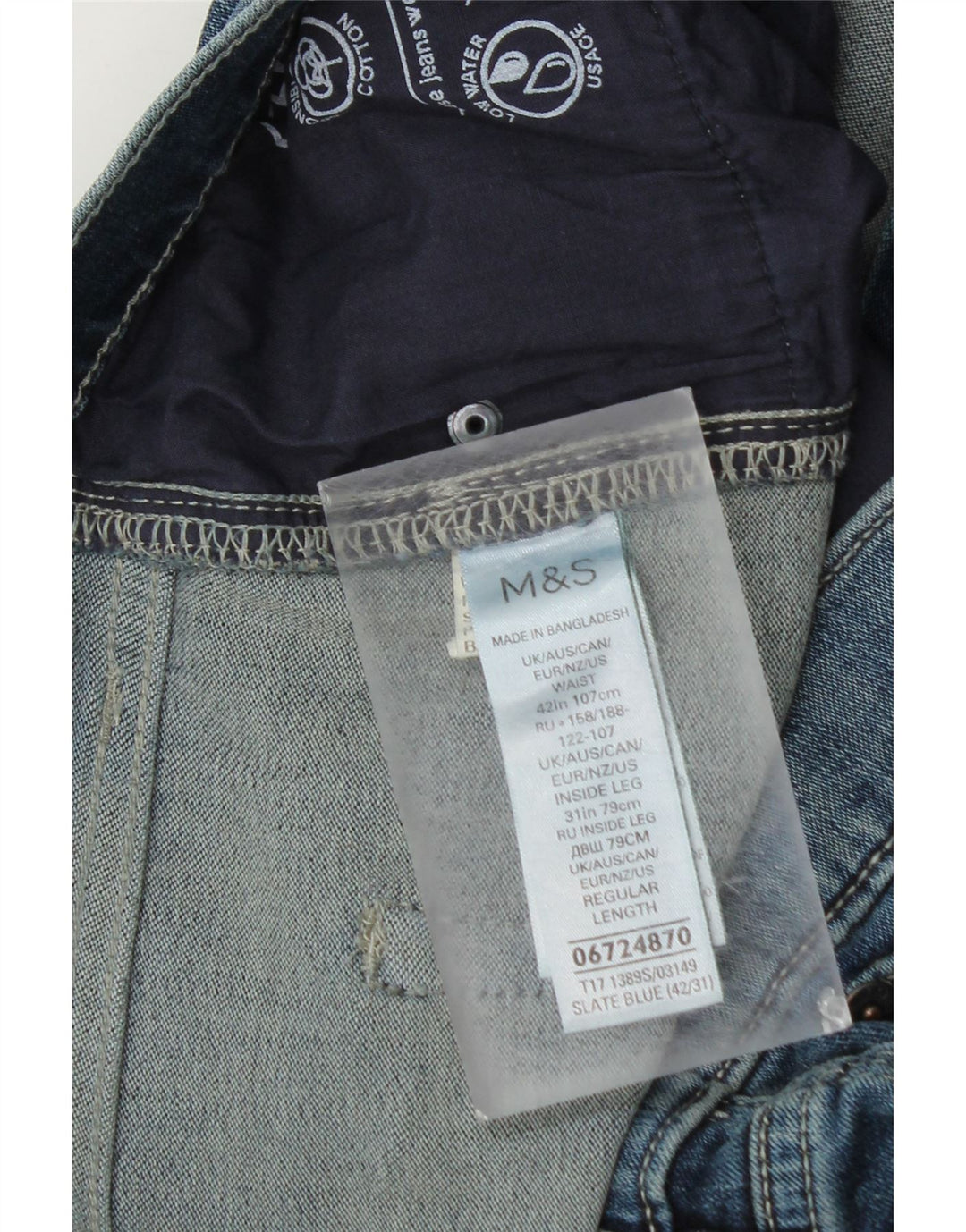 Marks & Spencer Męskie jeansy slim W42 L29 Niebieskie bawełniane