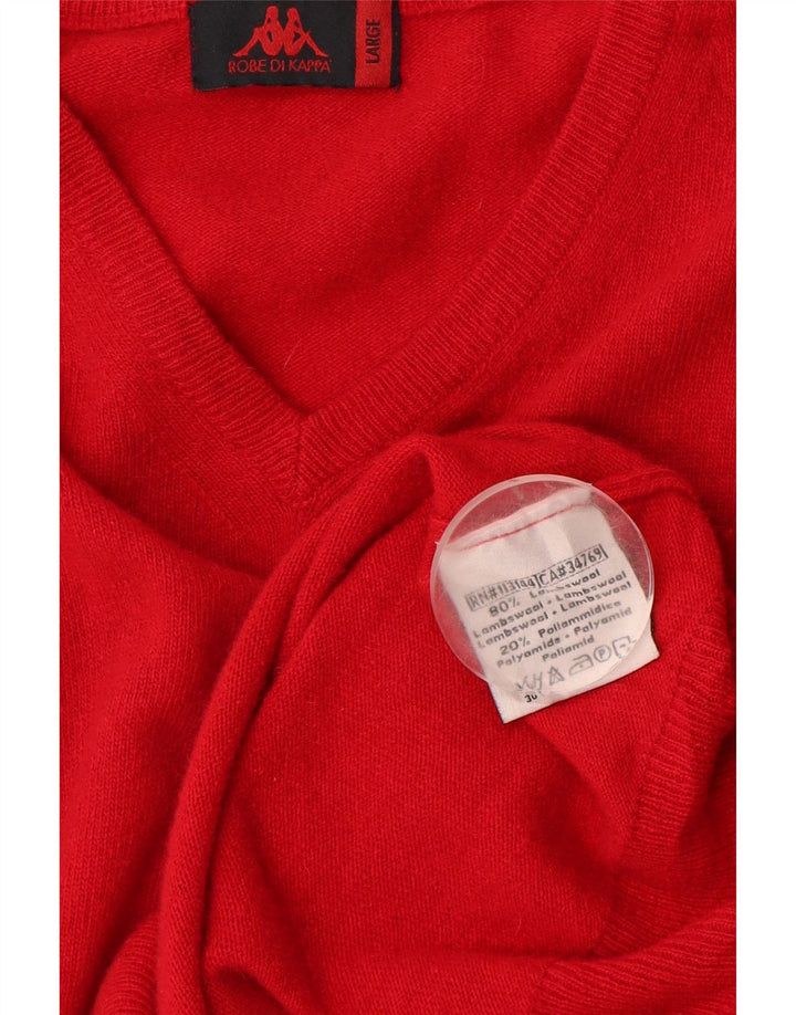 Męski sweter Kappa z dekoltem w kształcie litery V, duży, czerwony, z owczej wełny