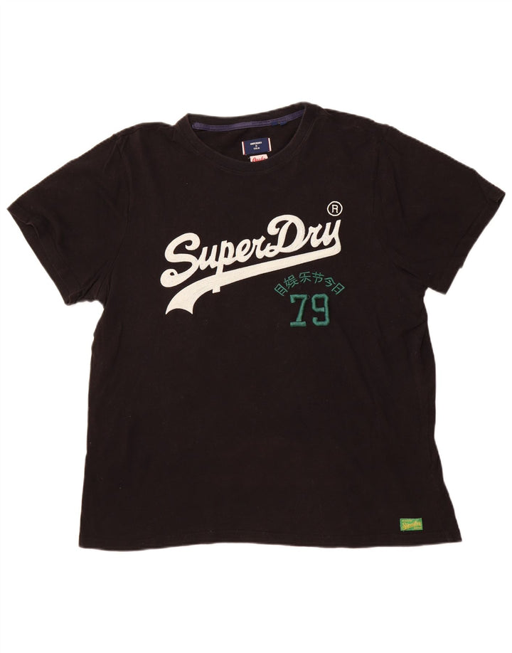 Męska koszulka z grafiką SUPERDRY Top 2XL, czarna bawełna