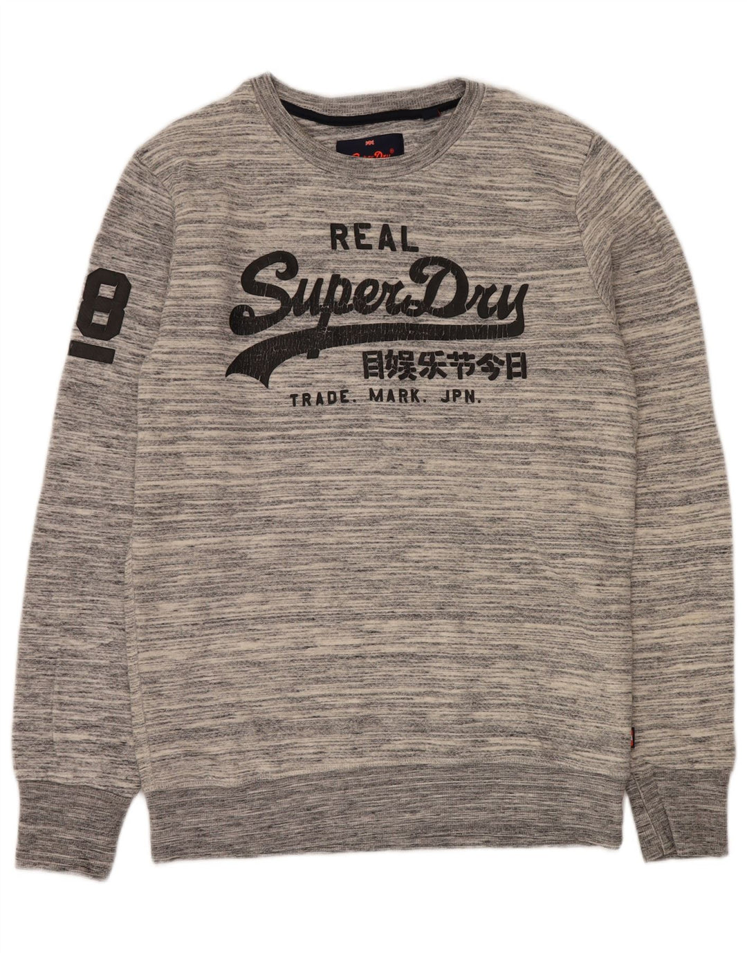SUPERDRY Męski sweter z grafiką XL, szary, bawełniany w prążki