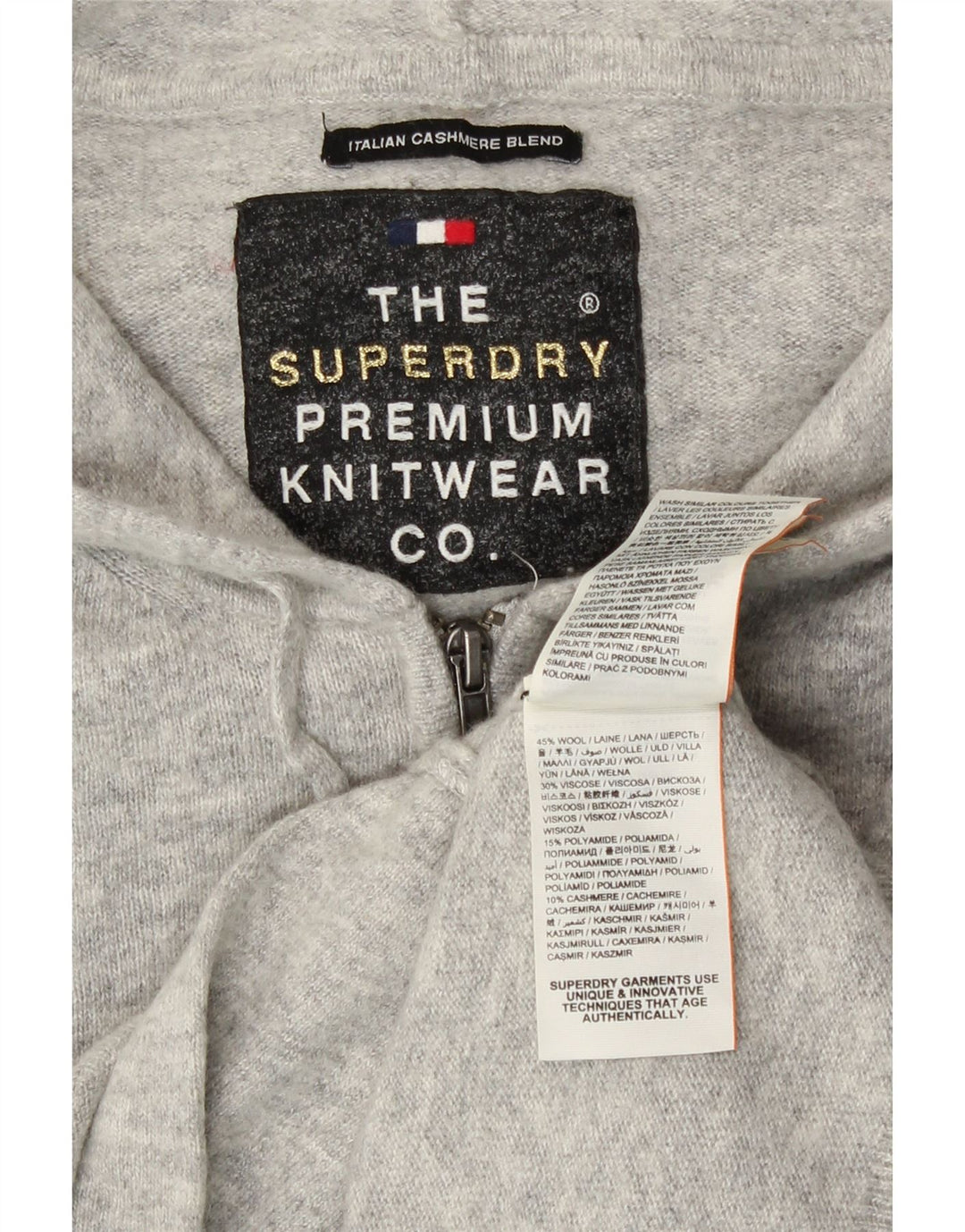 Damski sweter rozpinany z kapturem Superdry UK 14, średnioszara wełna