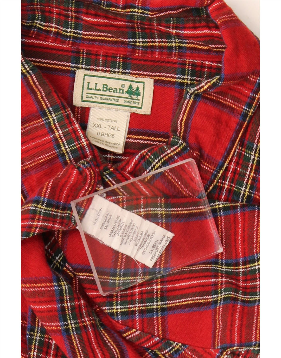L.L.BEAN Męska wysoka koszula flanelowa 2XL, bawełniana w czerwoną kratę