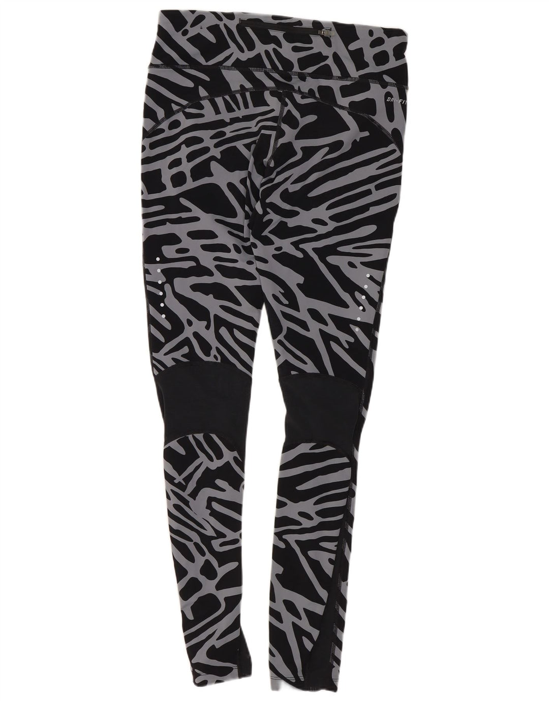 Damskie legginsy Nike Dri Fit z abstrakcyjnym wzorem UK 12, średni czarny nylon