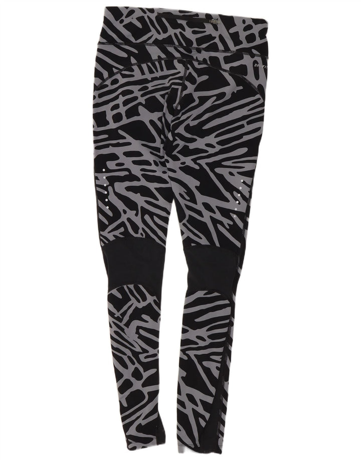 Damskie legginsy Nike Dri Fit z abstrakcyjnym wzorem UK 12, średni czarny nylon