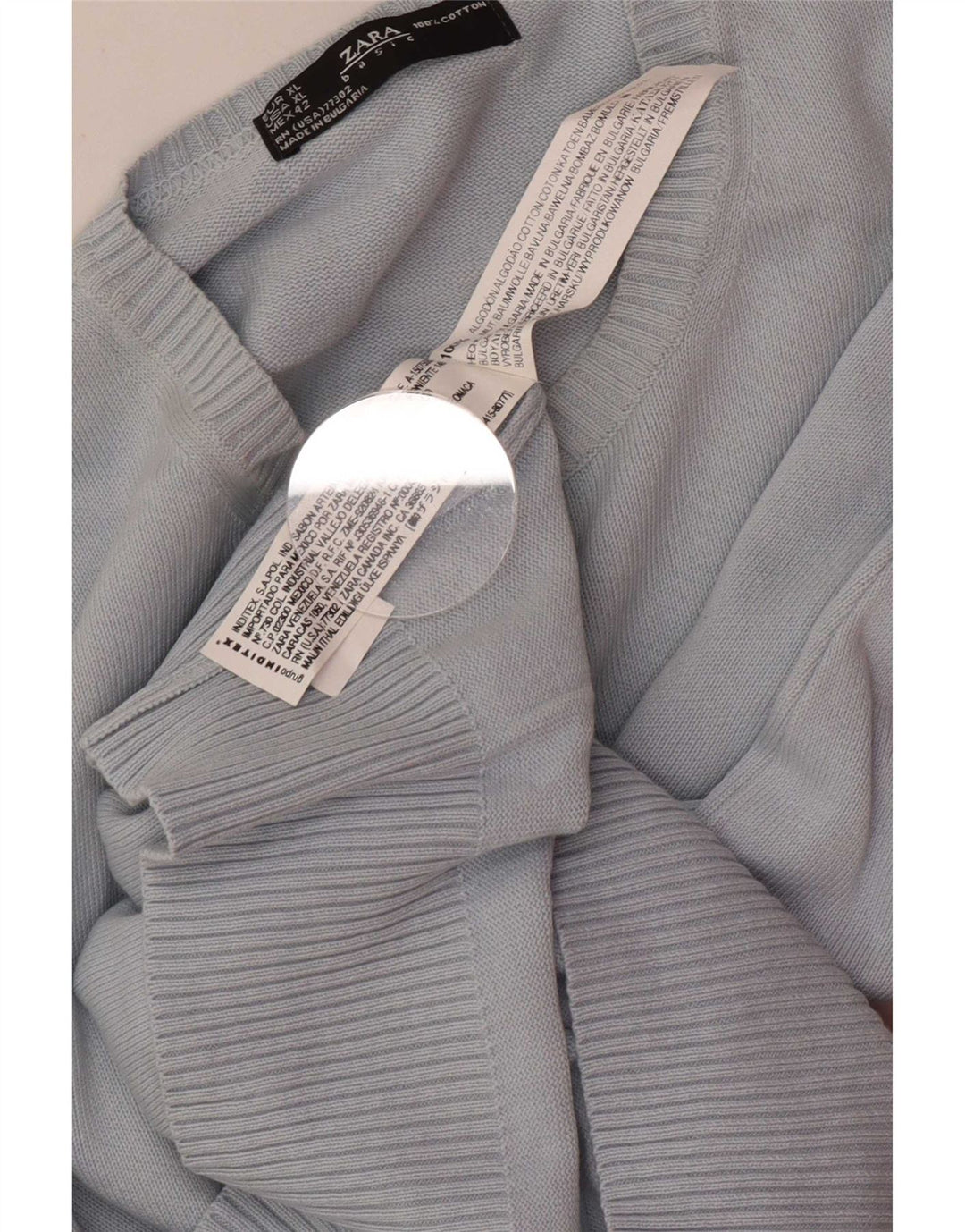 Męski sweter z okrągłym dekoltem Zara XL, niebieski, bawełniany