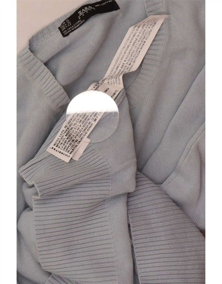 Męski sweter z okrągłym dekoltem Zara XL, niebieski, bawełniany