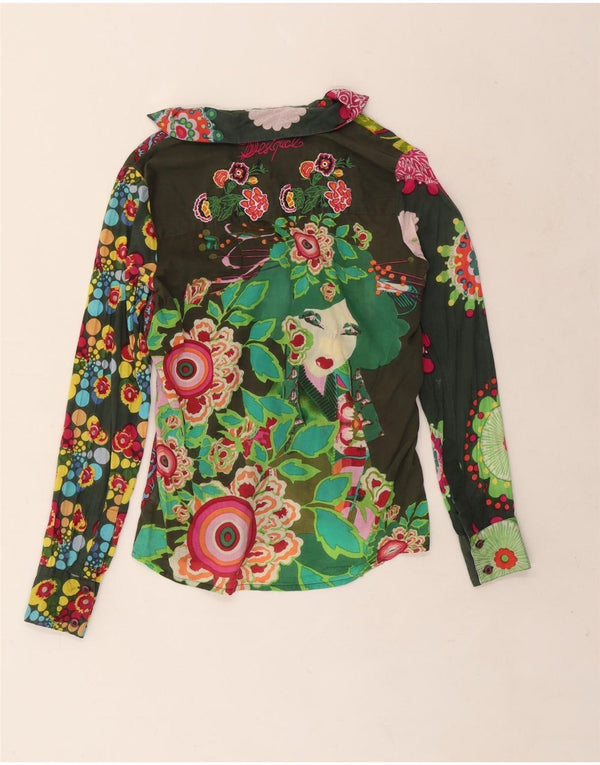 Damska bluzka koszulowa Desigual UK 10, mała, zielona w kwiaty, bawełniana