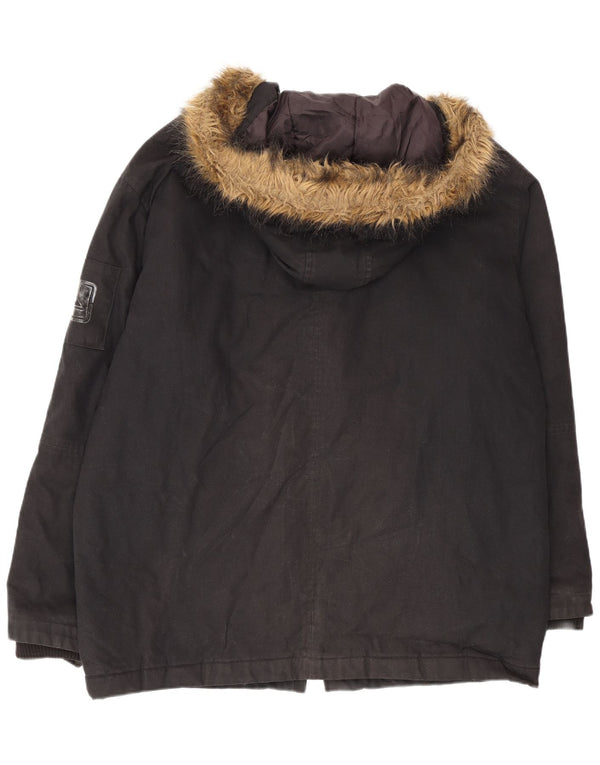 Męska kurtka parka z kapturem Quiksilver UK 40, duża, czarna, bawełniana