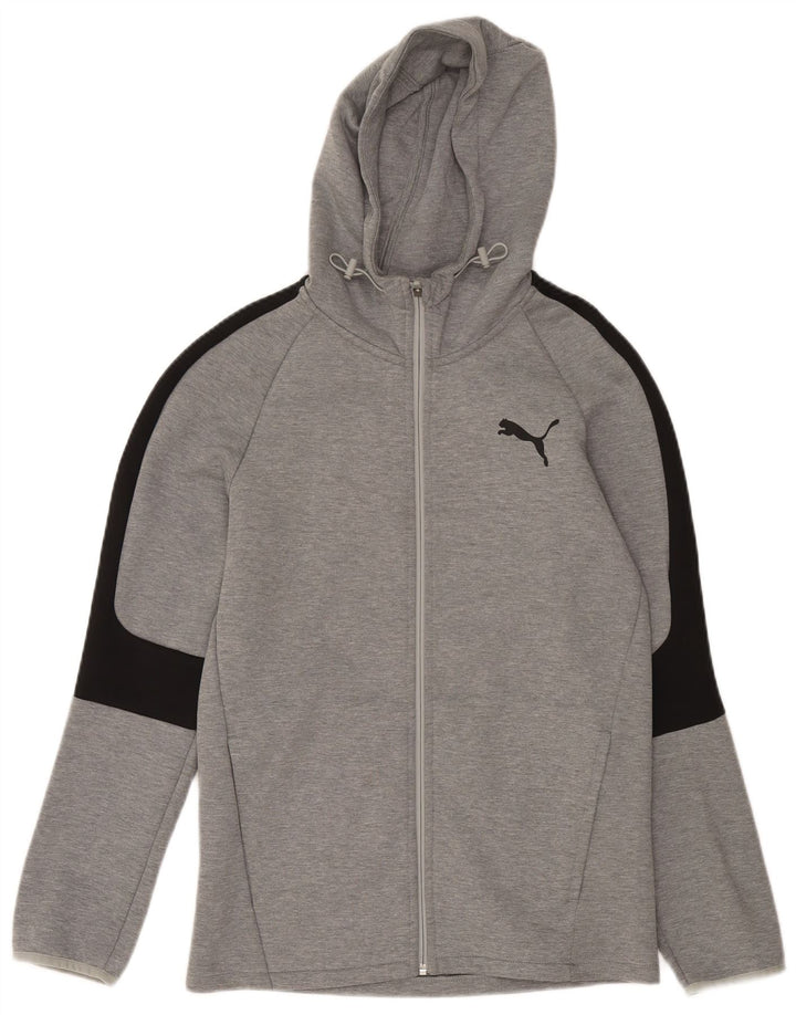 Męski sweter Puma z kapturem i zamkiem, mały, szary, bawełniany z blokami kolorów