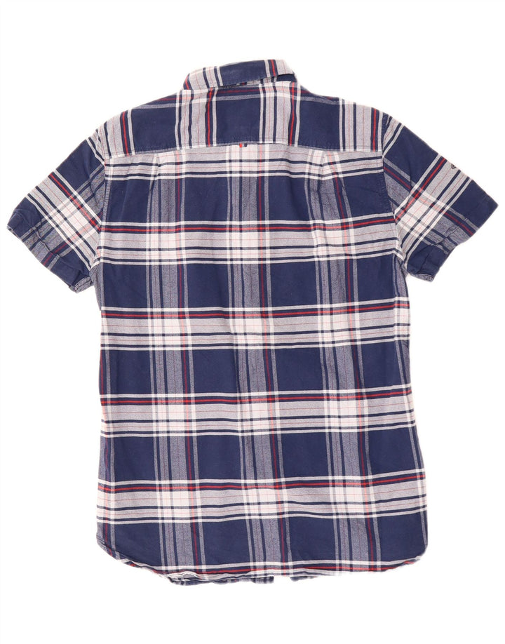 SUPERDRY Męska koszula z krótkim rękawem, średnia, granatowa, bawełniana kratka