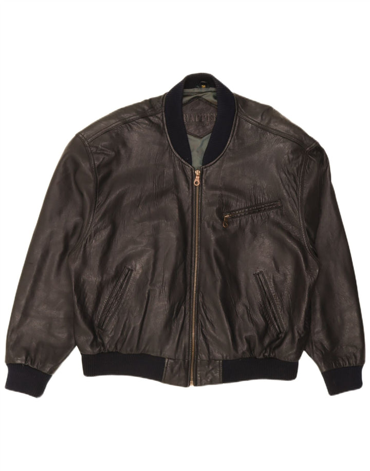 Męska kurtka skórzana Bomber Trapper UK 46 3XL Czarna skóra