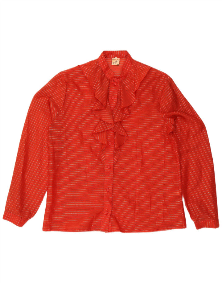 Damska bluzka w stylu vintage z falbaną z przodu IT 48 XL, poliester w czerwone paski