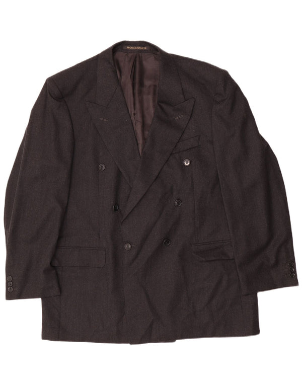 Marks & Spencer Mens Double Breasted Blazer Jacket UK 44 XL Grey New Wool