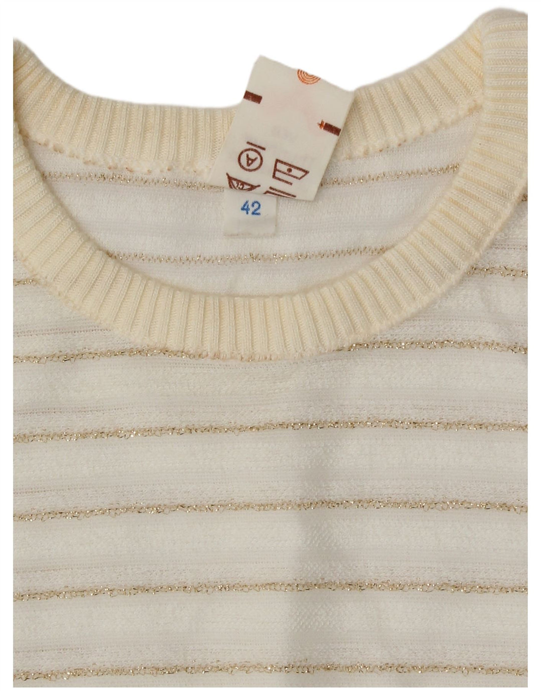 Sweter damski w stylu vintage z okrągłym dekoltem EU 42, duże białe paski