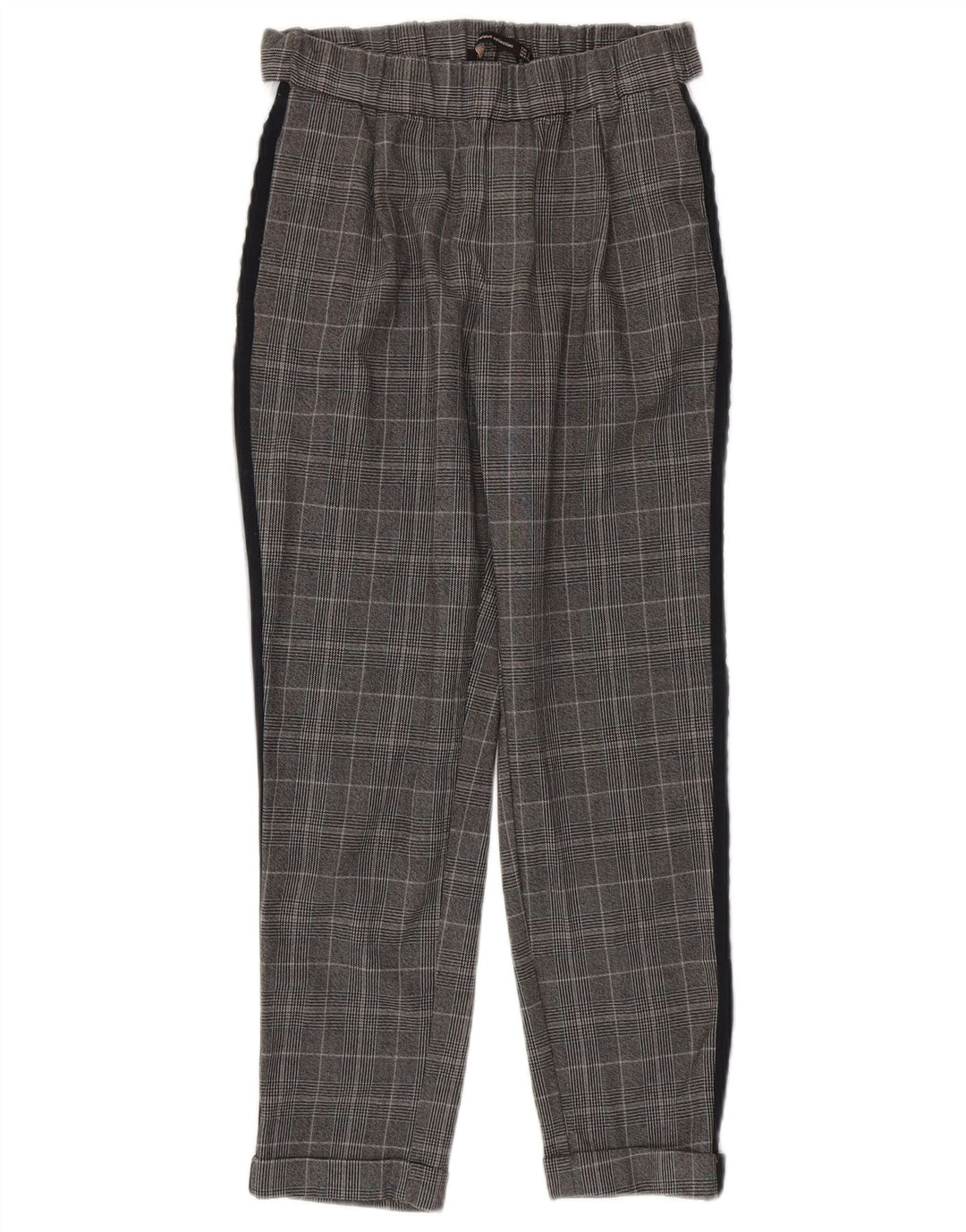Damskie spodnie typu slim casual Zara, małe, W26 L24, szary poliester w kratę