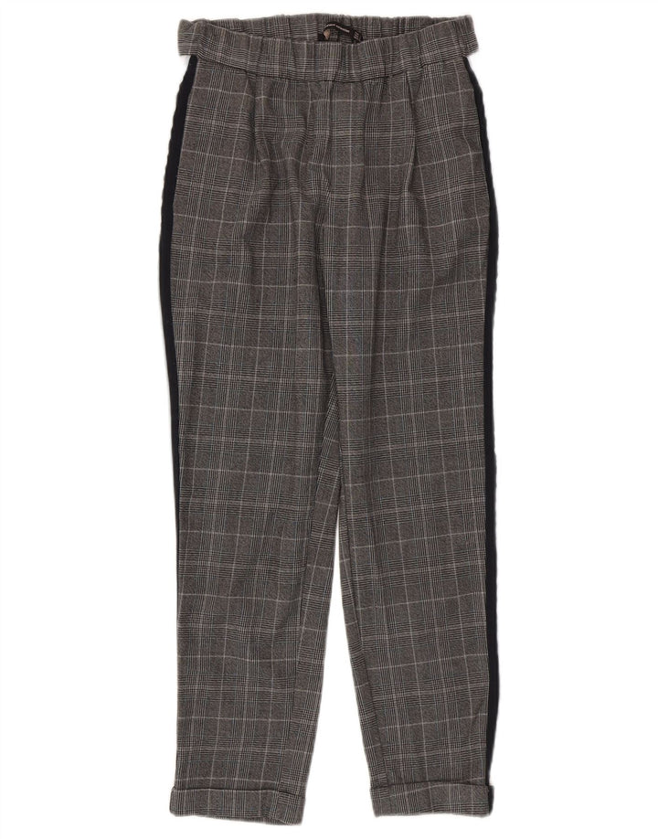 Damskie spodnie typu slim casual Zara, małe, W26 L24, szary poliester w kratę