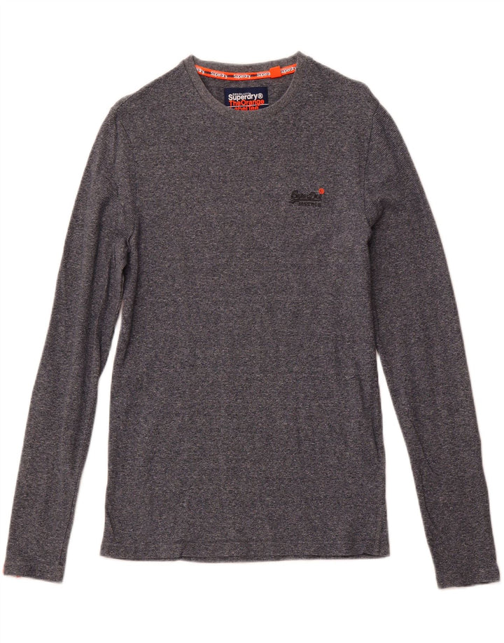 SUPERDRY Męski top z długim rękawem, mały, granatowy, bawełniany w cętki