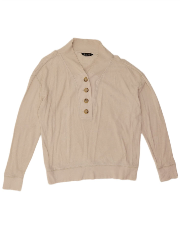 Bluza damska Ralph Lauren z dekoltem w serek, UK 14, średnia biała bawełna