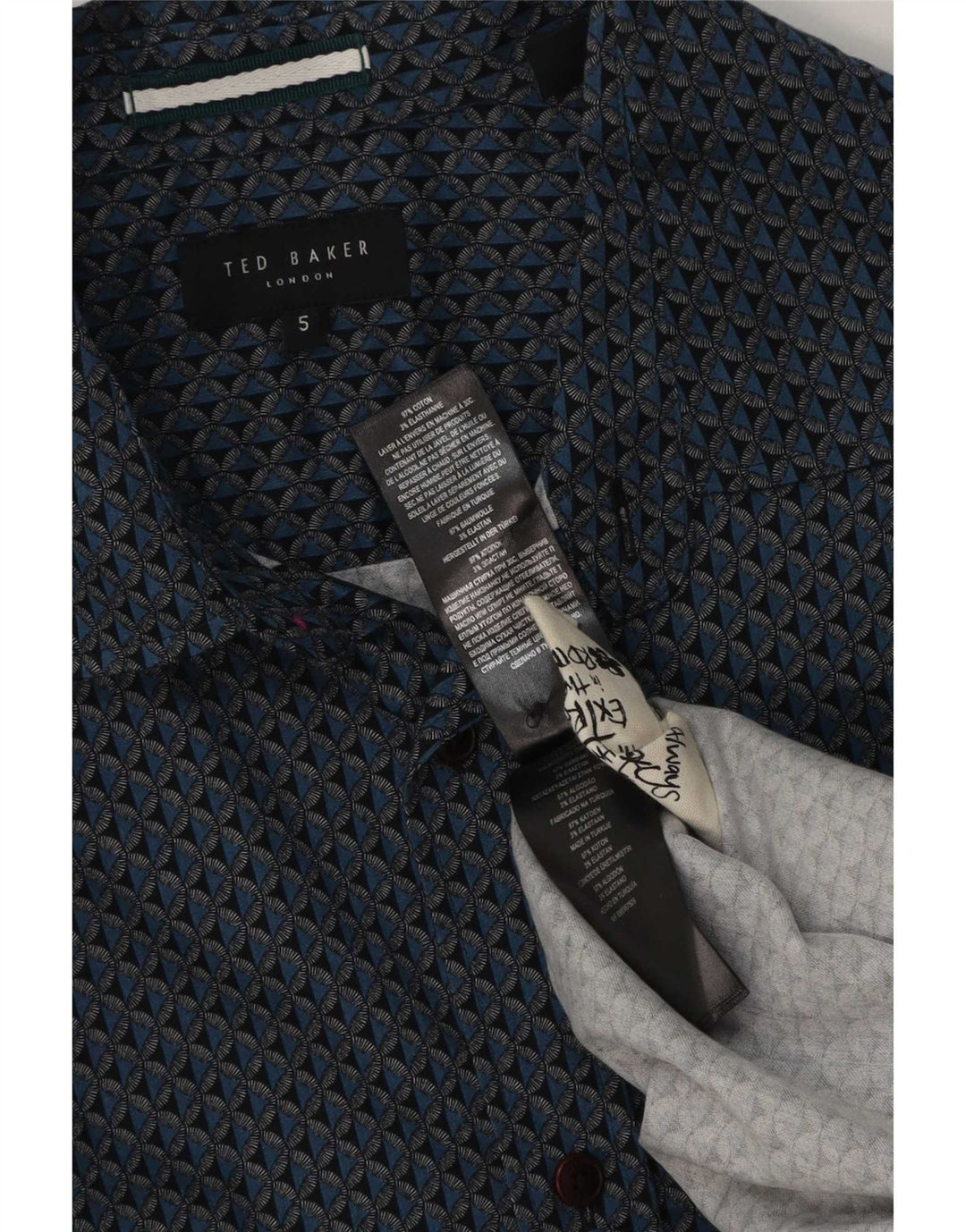 Koszula męska Ted Baker w abstrakcyjny wzór, rozmiar 5 XL, niebieska, bawełniana