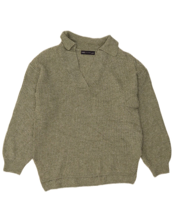 Marks & Spencer Damski sweter polo UK 10, mały, khaki, akryl