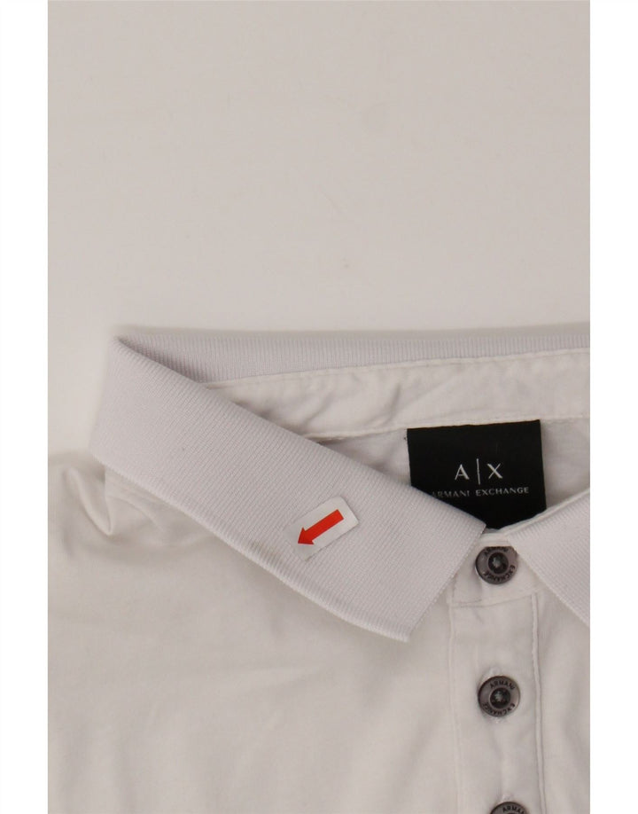 ARMANI EXCHANGE Mens Graphic Polo Shirt Large White Cotton Vintage Armani Exchange and Second-Hand Armani Exchange from Messina Hembry 