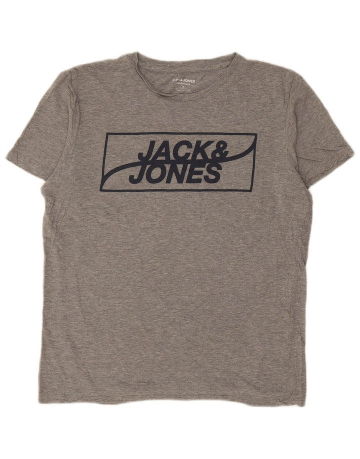 Męski T-shirt z grafiką Jack & Jones, mały, szary, bawełniany