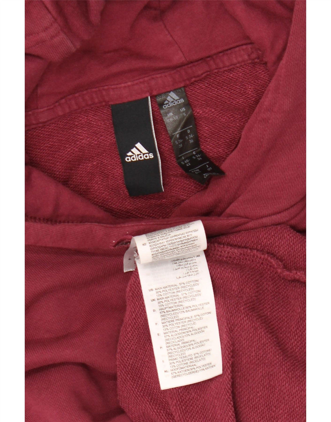 Damska bluza z kapturem, oversize'owa, z grafiką ADIDAS, UK 8/10, mała burgundowa