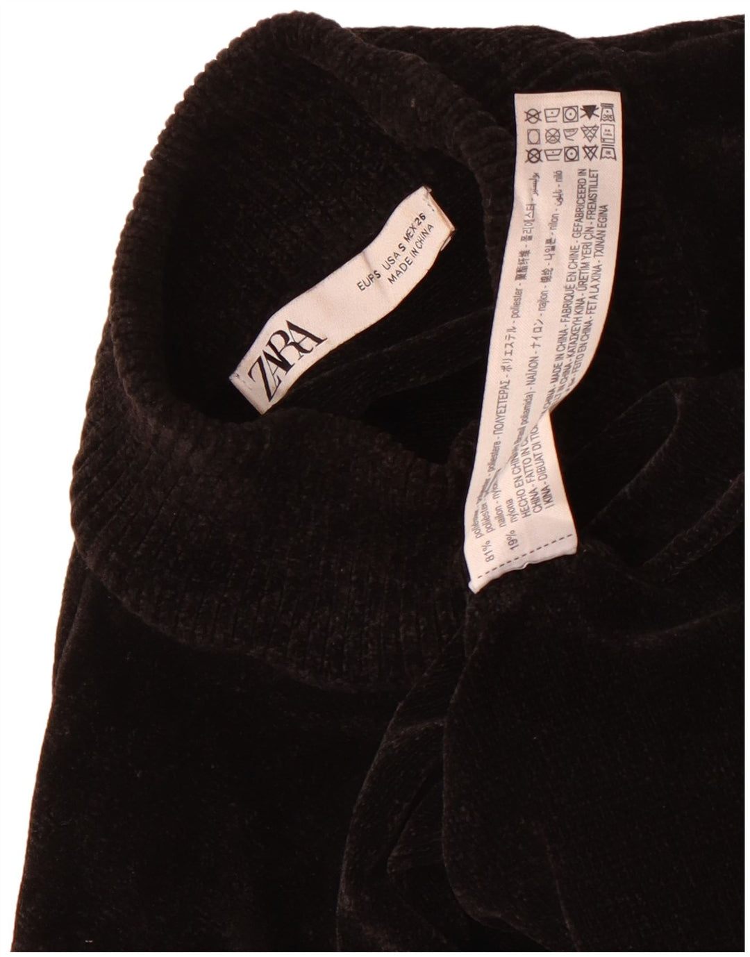 Damski sweter welurowy z golfem Zara UK 8 Small Black