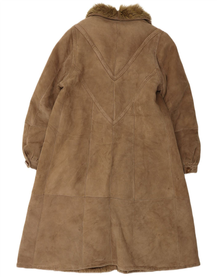 Vintage damski oversize'owy płaszcz z owczej skóry UK 10 Small Brown