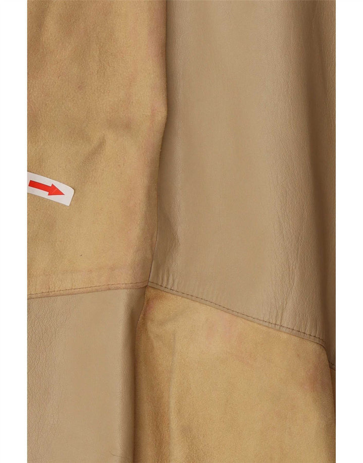 Vintage damska skórzana rozkloszowana spódnica IT 42 Medium W26 Beżowy blok kolorów