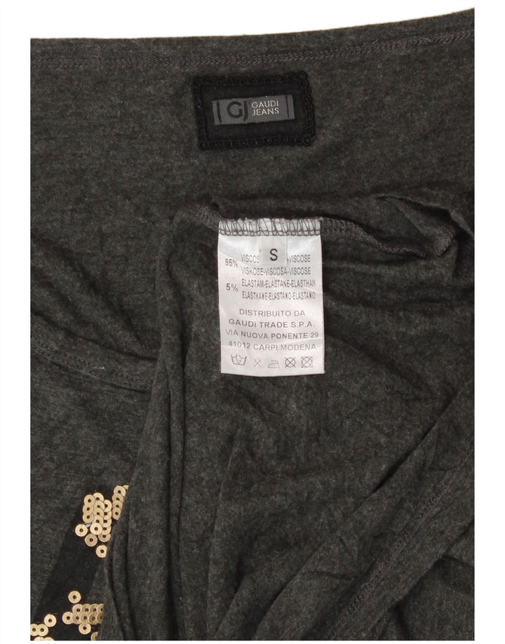 Damski top oversize z grafiką Gaudi, długi rękaw, rozmiar UK 10, mały, szary wiskoza