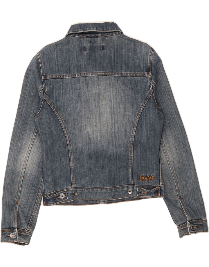 SAVVY Womens Denim Jacket UK 14 Large Blue Cotton Vintage Savvy and Second-Hand Savvy from Messina Hembry 