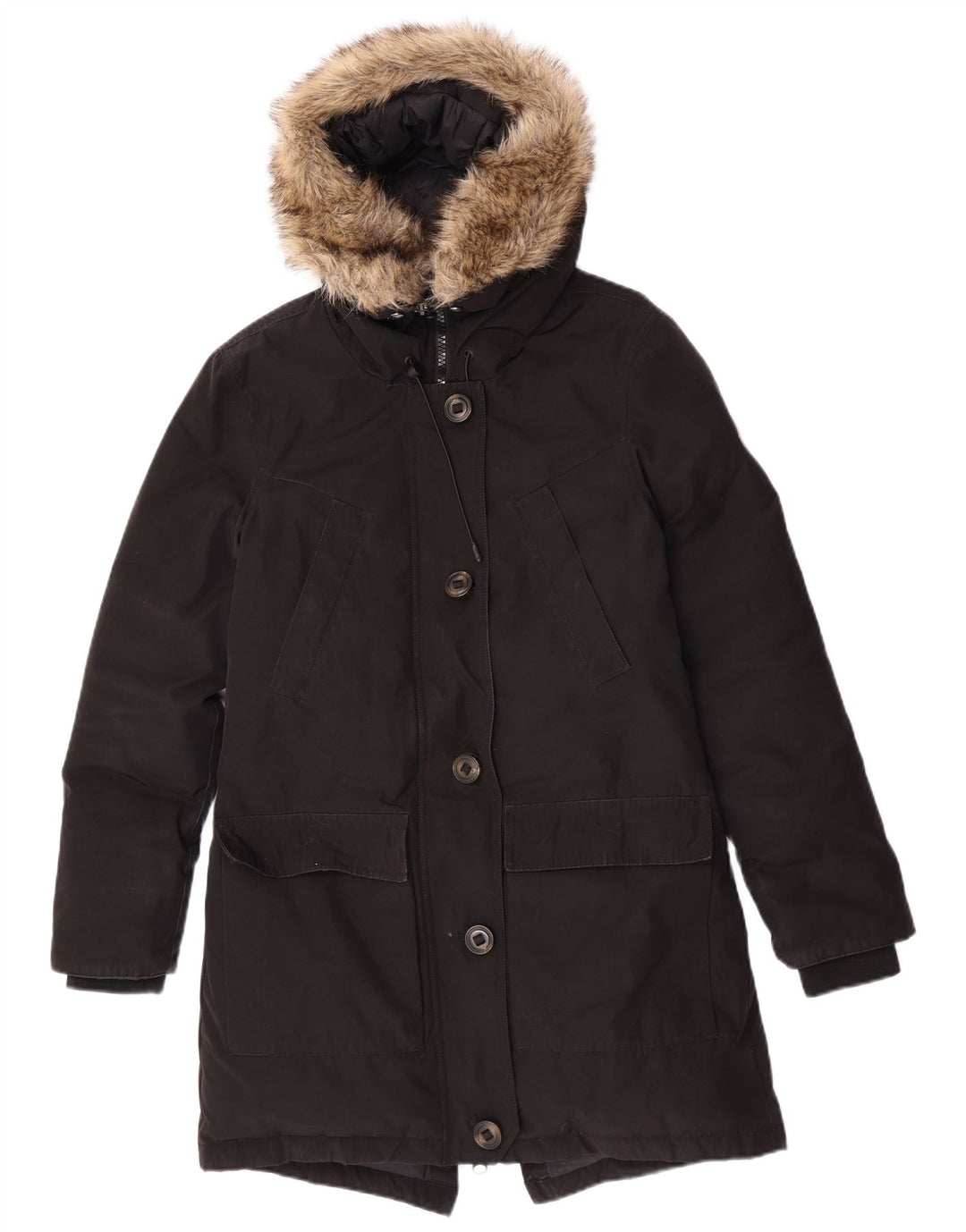 Damska kurtka parka z kapturem Superdry UK 10, mała, czarna, poliester