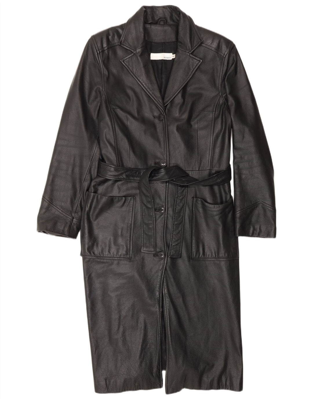 HENNES Damski płaszcz skórzany EU 42, duży, czarny, skórzany