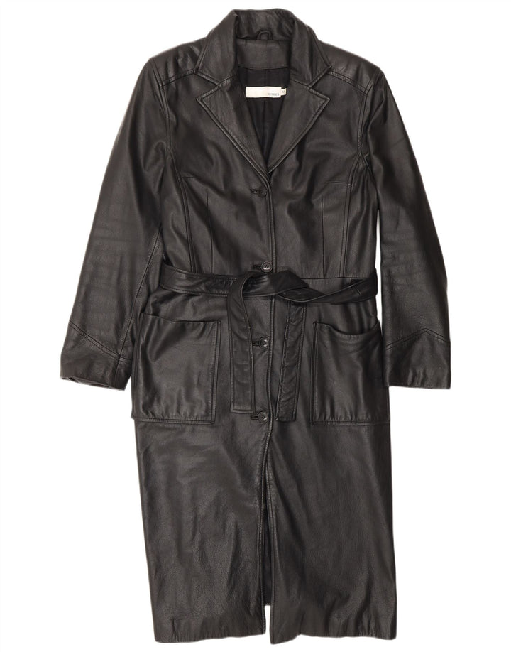 HENNES Damski płaszcz skórzany EU 42, duży, czarny, skórzany