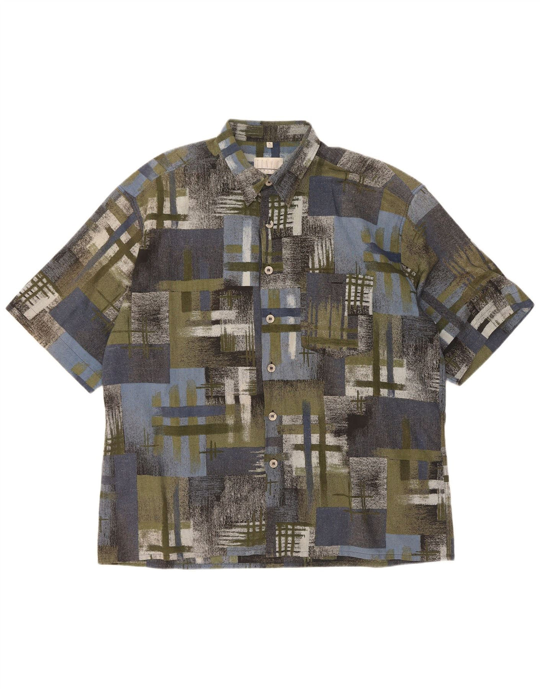 Vintage męska koszula z krótkim rękawem XL, zielona patchworkowa