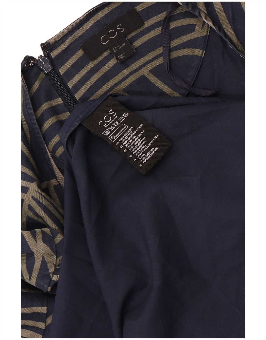 COS Damska Sukienka Asymetryczna EU 42 Duża Granatowa Geometryczna Bawełna