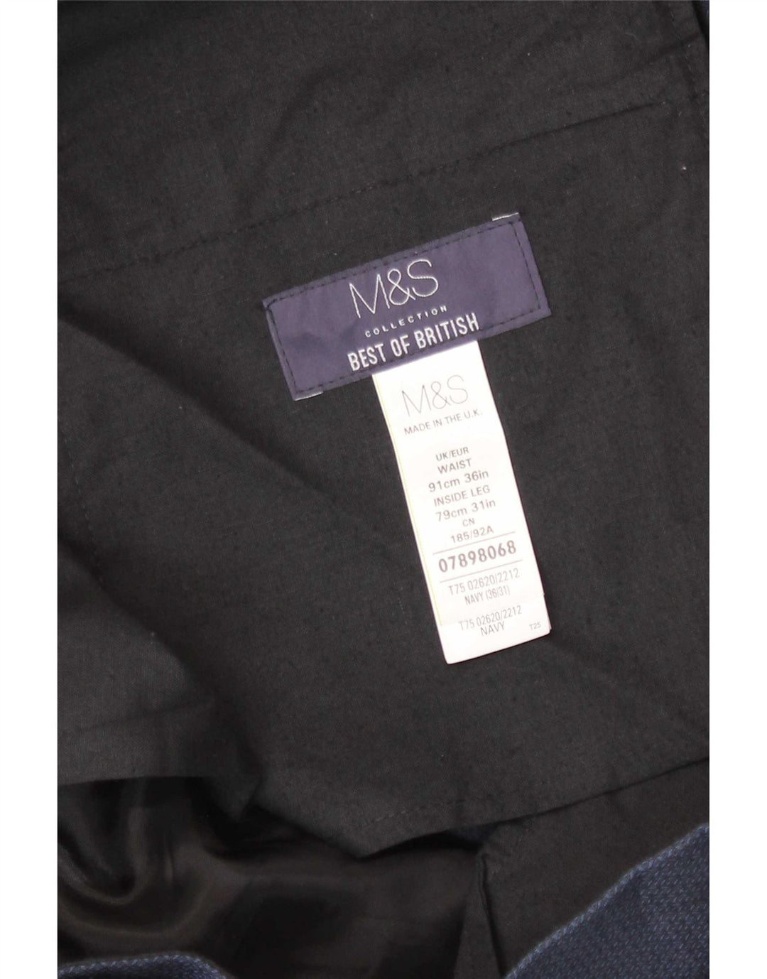 Męskie spodnie garniturowe Marks & Spencer W36 L31 Granatowe, bawełniane